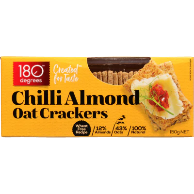 180 Degrees Chilli Almond Oat Crackers 150g