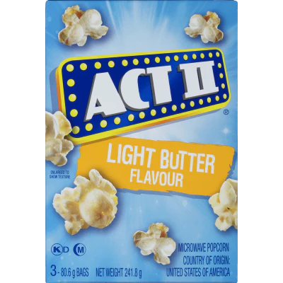 Act II Light Butter Flavour Microwave Popcorn 3pk