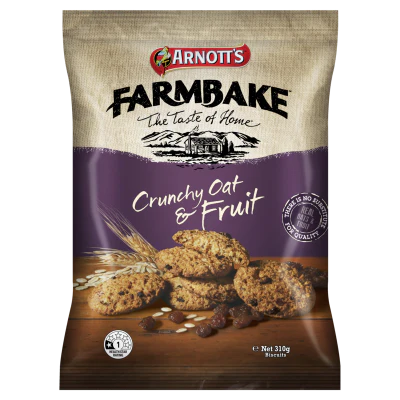 Arnott's Farmbake Crunchy Oat & Fruit Cookies 310g