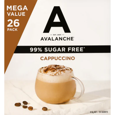 Avalanche 99% Sugar Free Cappuccino Coffee Sachets 26 x 16g