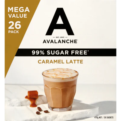 Avalanche 99% Sugar Free Caramel Latte Coffee Sachets 26 x 16g