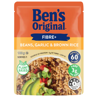 Ben's Original Fibre+ Beans Garlic & Brown Rice Microwave Pouch 180g