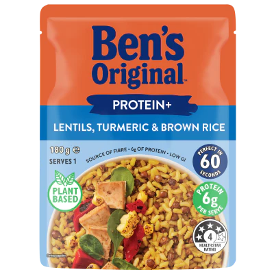 Ben's Original Protein+ Lentils Turmeric & Brown Rice Microwave Pouch 180g