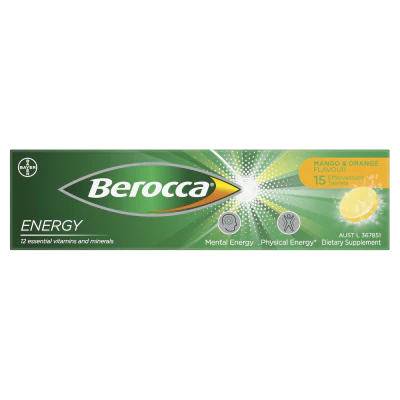 Berocca Energy Mango & Orange Flavour Effervescent Tablets 15pk