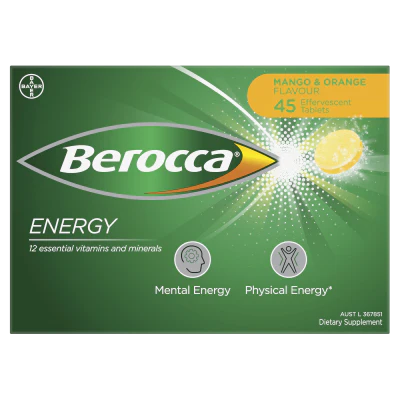 Berocca Energy Mango & Orange Flavour Effervescent Tablets 45pk