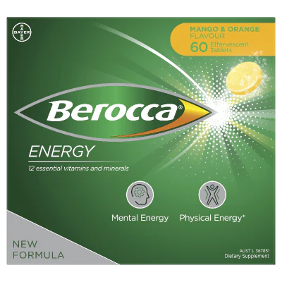 Berocca Energy Mango & Orange Flavour Effervescent Tablets 60pk