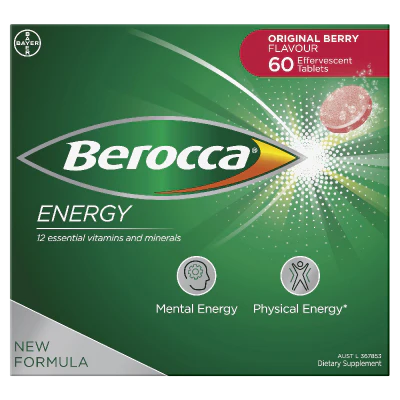 Berocca Energy Orignal Berry Flavour Effervescent Tablets 60pk
