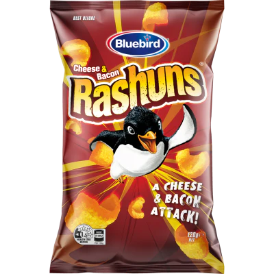 Bluebird Cheese & Bacon Rashuns 120g
