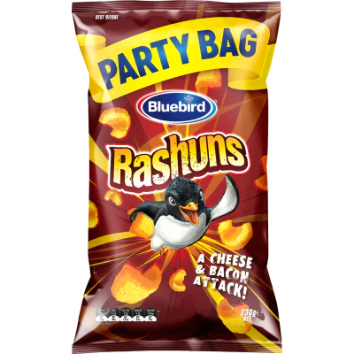 Bluebird Cheese & Bacon Rashuns 230g