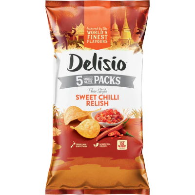 Bluebird Delisio Sweet Chilli Relish Potato Chips 5 x 18g
