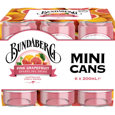 Bundaberg Pink Grapefruit Mini Drink Cans 6 x 200ml