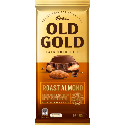 Cadbury Old Gold Roast Almond Dark Chocolate Block 180g