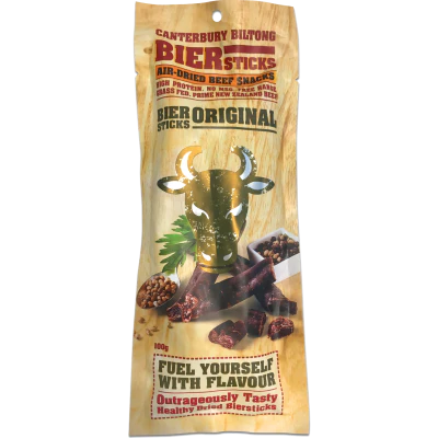 Canterbury Biltong Biersticks Original Air-Dried Beef Snacks 100g