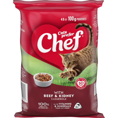 Chef Beef & Kidney Casserole Pouches Cat Food 4 x 100g