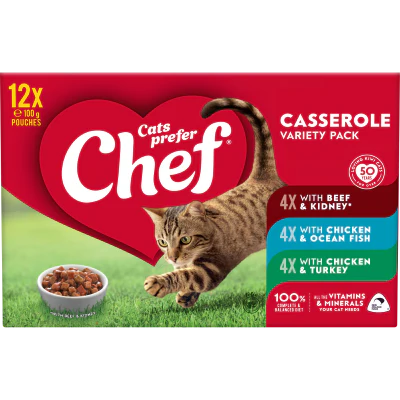 Chef Casserole Variety Pack Pouches Cat Food 12 x 100g