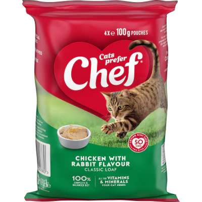 Chef Chicken with Rabbit Flavour Classic Loaf Pouches Cat Food 4 x 100g