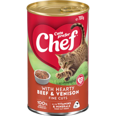 Chef Hearty Beef & Venison Fine Cuts Cat Food 700g