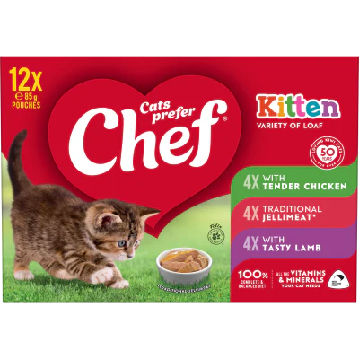 Chef Kitten Variety of Loaf Pouches Cat Food 12 x 85g