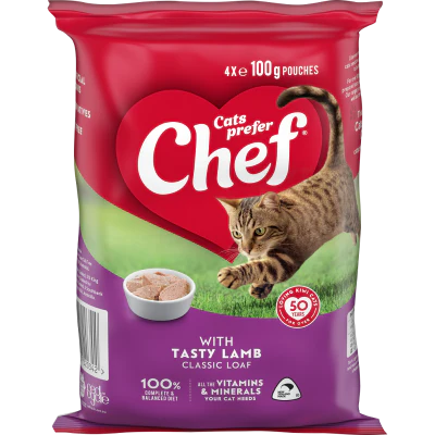 Chef Tasty Lamb Classic Loaf Pouches Cat Food 4 x 100g