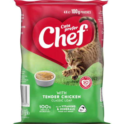 Chef Tender Chicken Classic Loaf Pouches Cat Food 4 x 100g