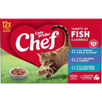Chef Variety of Fish Casserole Pouches Cat Food 12 x 100g