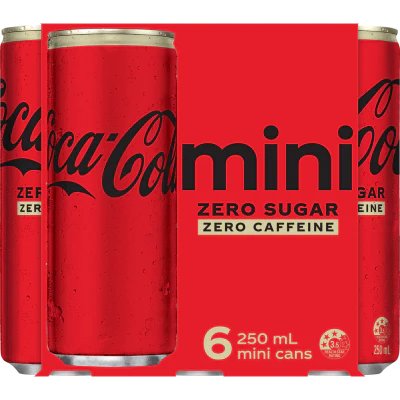Coca-Cola Zero Sugar Zero Caffeine Soft Drink Mini Cans 6 x 250ml