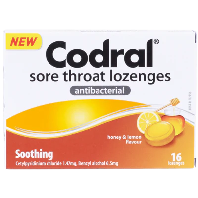 Codral Honey & Lemon Soothing Sore Throat Lozenges 16pk