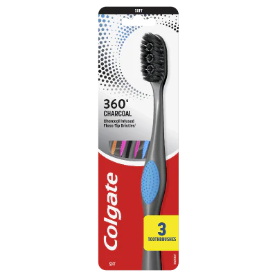 Colgate 360 Charcoal Spiral Soft Toothbrush 3pk