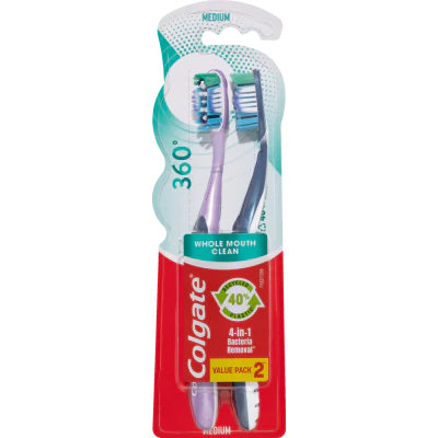 Colgate 360 Whole Mouth Clean Medium Toothbrush Value Pack 2pk