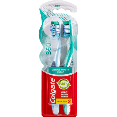 Colgate 360 Whole Mouth Clean Soft Toothbrush 2pk