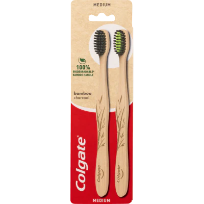 Colgate Bamboo Charcoal Medium Toothbrush 2pk