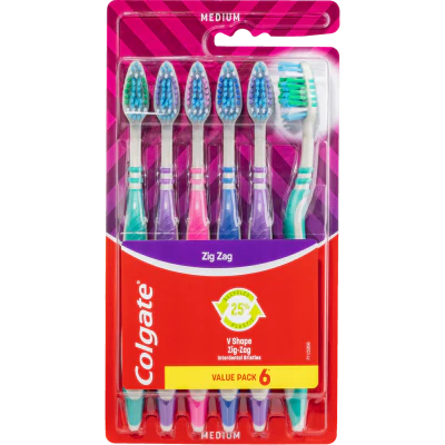 Colgate Zig Zag Toothbrush Medium Value Pack 6pk