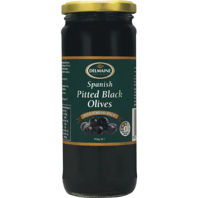 Delmaine Spanish Pitted Black Olives 450g
