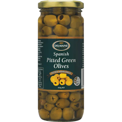 Delmaine Spanish Pitted Green Olives 450g