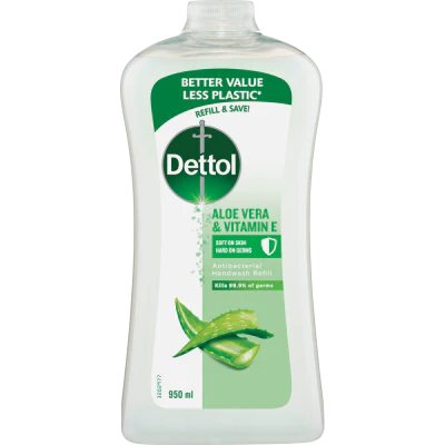 Dettol Antibacterial Aloe Vera & Vitamin E Liquid Hand Wash Refill 950ml