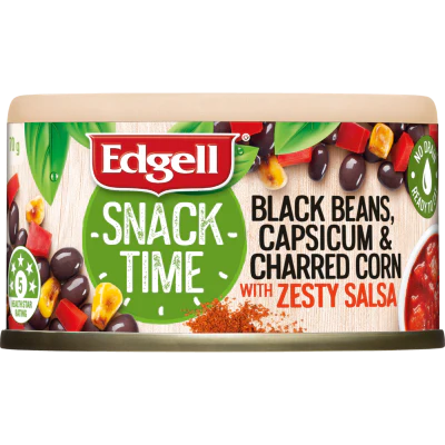 Edgell Snack Time Black Beans Capsicum & Charred Corn With Zesty Salsa 70g