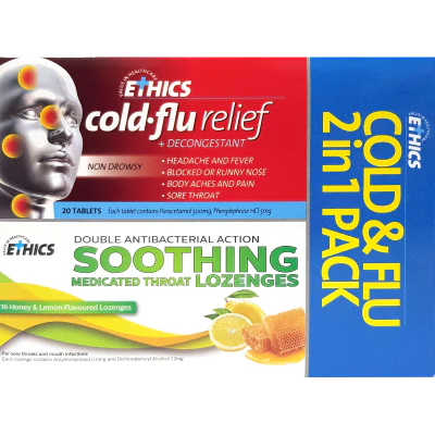 Ethics 2 In 1 Cold & Flu Honey & Lemon Flavoured Lozenges 36pk