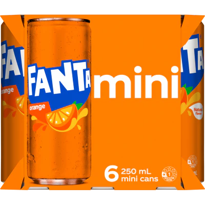 Fanta Orange Soft Drink Mini Cans 6 x 250ml