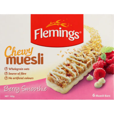Flemings Berry Smoothie Cherry Muesli Bar 6 x 27.5g
