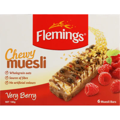 Flemings Very Berry Chewy Muesli Bar 6 x 30g