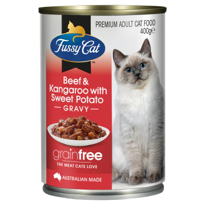 Fussy Cat Grainfree Beef & Kangaroo With Sweet Potato Gravy Premium Adult Cat Food 400g