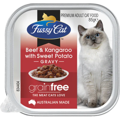 Fussy Cat Grainfree Beef & Kangaroo With Sweet Potato Gravy Premium Adult Cat Food 85g