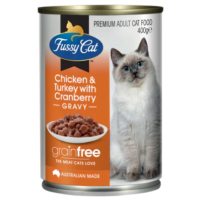 Fussy Cat Grainfree Chicken & Turkey With Cranberry Gravy Premium Adult Cat Food 400g