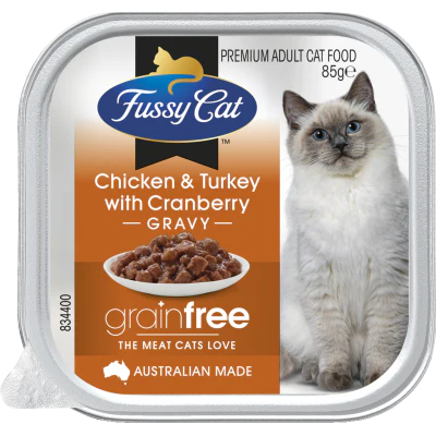 Fussy Cat Grainfree Chicken Turkey With Cranberry Gravy Premium Adult Cat Food 85g
