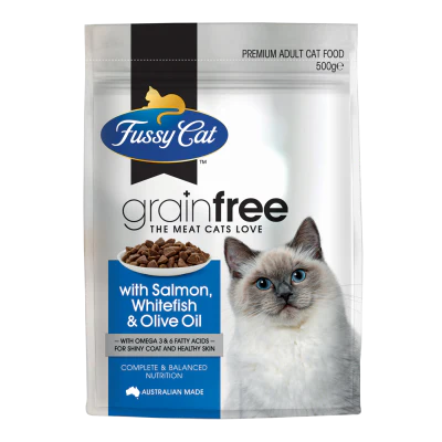 Fussy Cat Grainfree Salmon Whitefish & Olive Oil Premium Adult Cat Food 500g