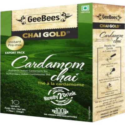 GeeBees Chai Gold Cardamom Sweetened Instant Pre-Mix Chai Tea 10 x 22g