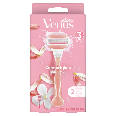 Gillette Venus Comfortglide White Tea Razor And 2 Cartridges 1pk