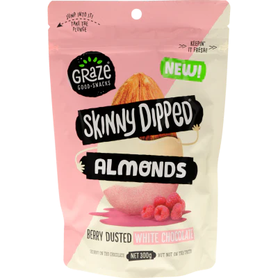 Graze Skinny Dipped Berry Dusted White Chocolate Almonds 300g