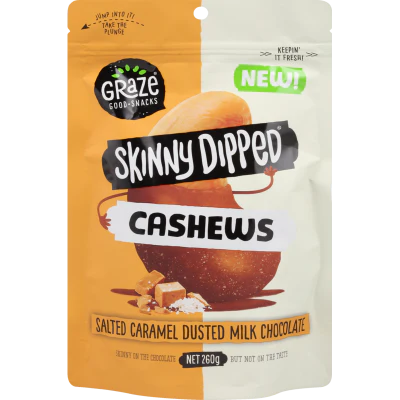 Graze Skinny Dipped Salted Caramel Milk Chocolate Cashews 260g