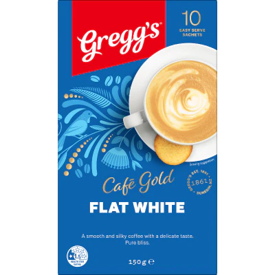 Gregg's Cafe Gold Coffee Flat White Sachets 10 x 15g